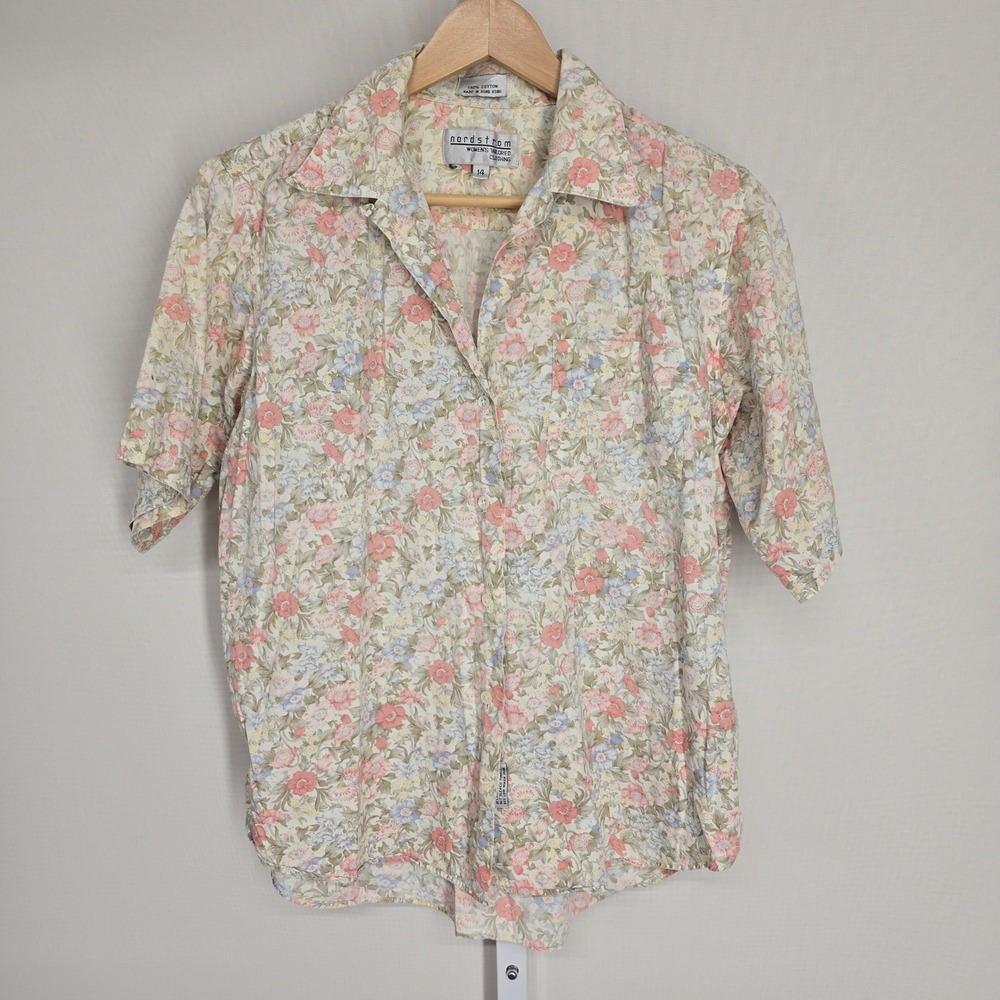 Nordstrom Womens Tailored Clothing Floral Button Up Shirt Pink Blue Yellow